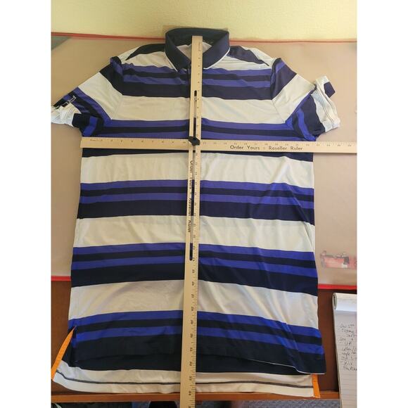 RLX Ralph Lauren Golf Polo Men’s M White Blue Stripe Stretch Moisture-Wick EUC - Picture 7 of 9
